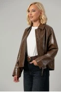 Leather jacket με vintage εφέ ταμπά