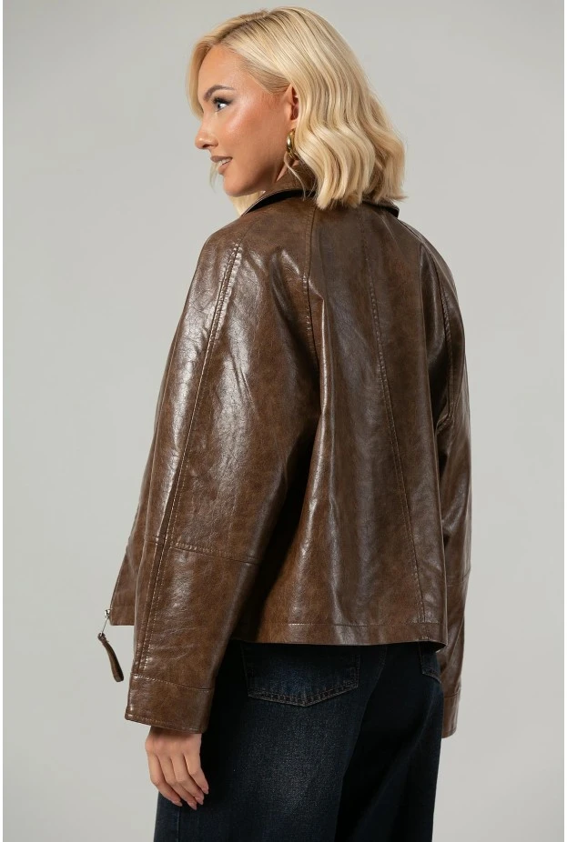 Leather jacket με vintage εφέ ταμπά