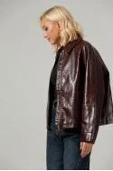 Leather jacket με vintage εφέ μπορντό