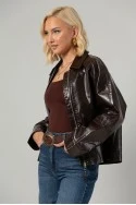 Leather jacket με vintage εφέ καφέ