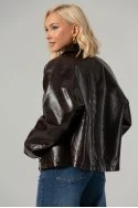 Leather jacket με vintage εφέ καφέ