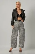 Leather jacket cropped ασύμμετρο με σούρες στα μανίκια ανθρακί
