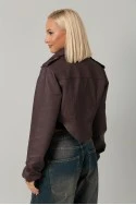 Leather jacket cropped ασύμμετρο με σούρες στα μανίκια μπορντό