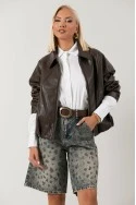Leather jacket balloon με φερμουάρ καφέ