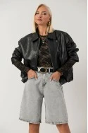 Leather jacket balloon με φερμουάρ μαύρο