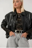 Leather jacket balloon με φερμουάρ μαύρο