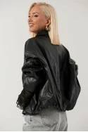 Leather jacket balloon με φερμουάρ μαύρο