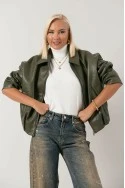 Leather jacket balloon με φερμουάρ λαδί