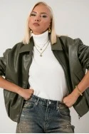 Leather jacket balloon με φερμουάρ λαδί