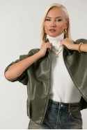 Leather jacket balloon με φερμουάρ λαδί