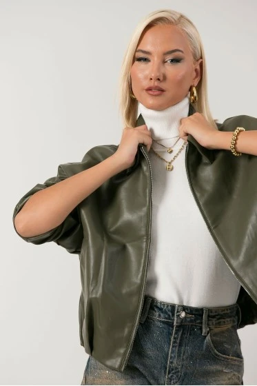 Leather jacket balloon με φερμουάρ μπορντό