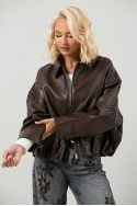 Leather jacket balloon με φερμουάρ μπορντό