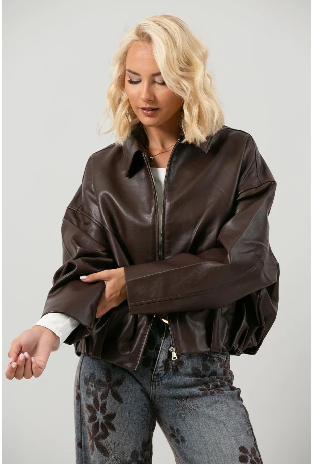 Leather jacket balloon με φερμουάρ μπορντό