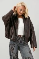 Leather jacket balloon με φερμουάρ μπορντό