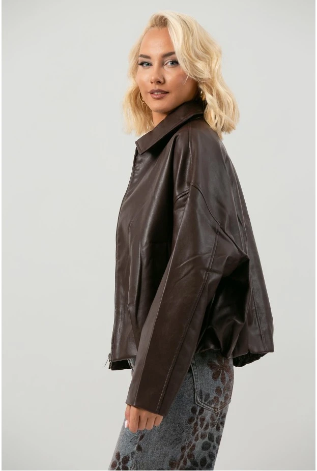 Leather jacket balloon με φερμουάρ μπορντό