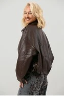 Leather jacket balloon με φερμουάρ μπορντό
