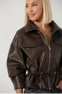 Leather jacket με κορδόνι στη μέση μπορντό