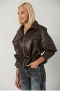 Leather jacket με κορδόνι στη μέση μπορντό
