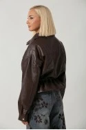 Leather jacket με κορδόνι στη μέση μπορντό