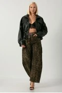 Leather jacket με κορδόνι στη μέση μαύρο
