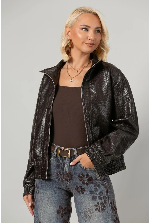 Leather jacket ανάγλυφο καφέ