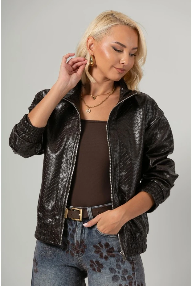 Leather jacket ανάγλυφο καφέ