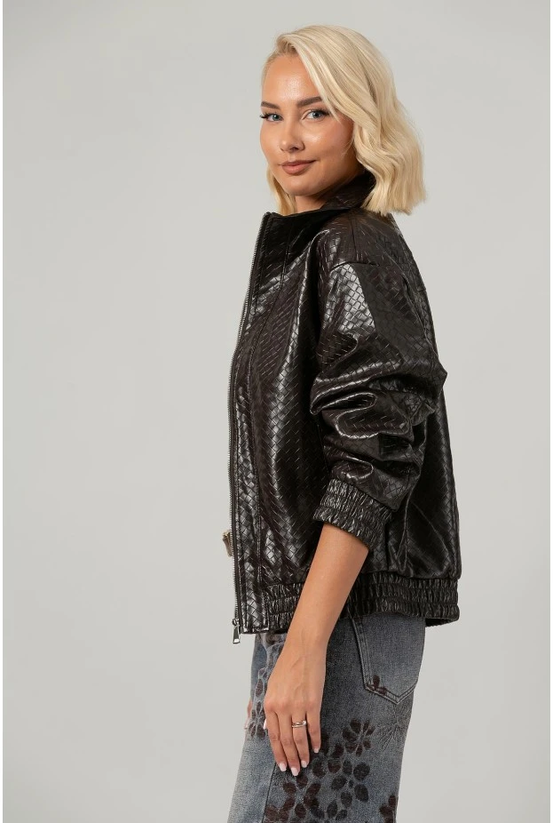 Leather jacket ανάγλυφο καφέ
