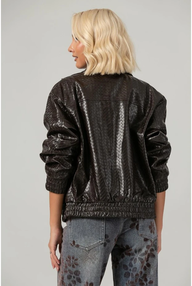 Leather jacket ανάγλυφο καφέ