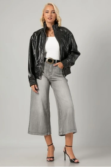 Leather jacket ανάγλυφο καφέ