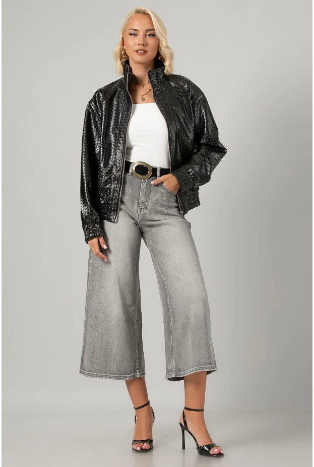 Leather jacket ανάγλυφο μαύρο