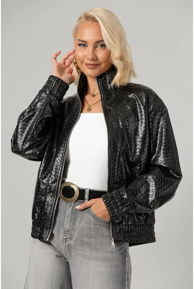 Leather jacket ανάγλυφο μαύρο