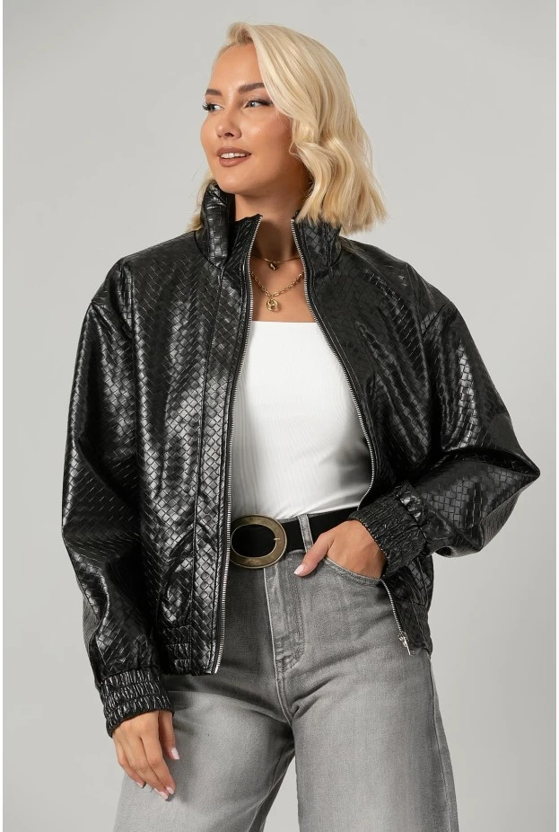 Leather jacket ανάγλυφο μαύρο