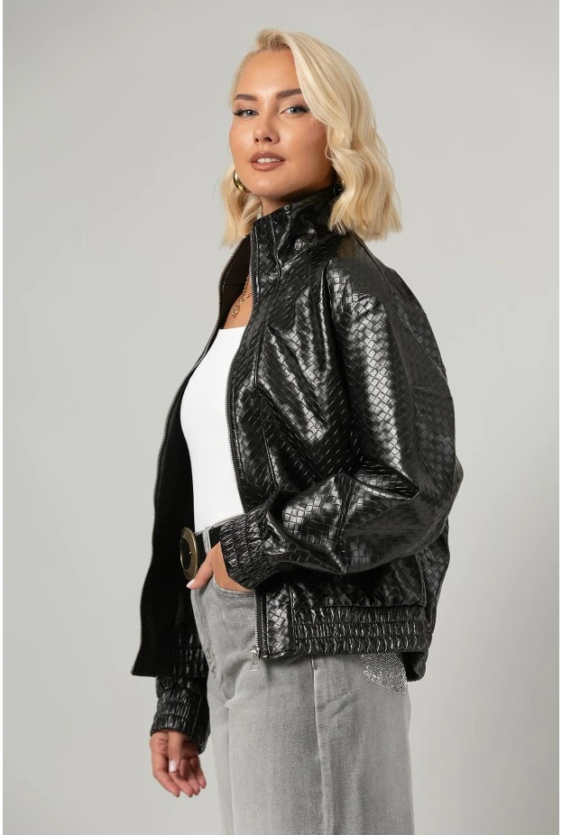 Leather jacket ανάγλυφο μαύρο