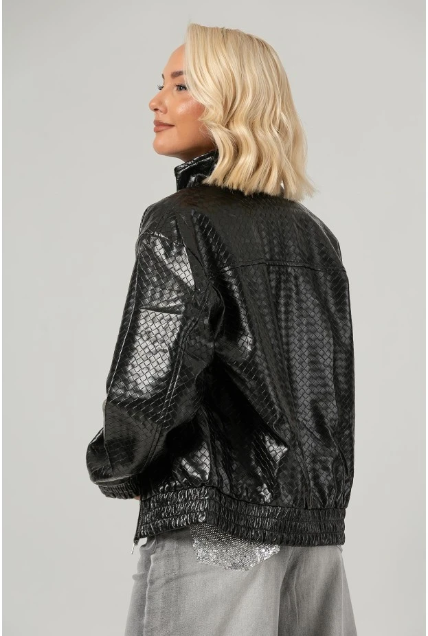 Leather jacket ανάγλυφο μαύρο