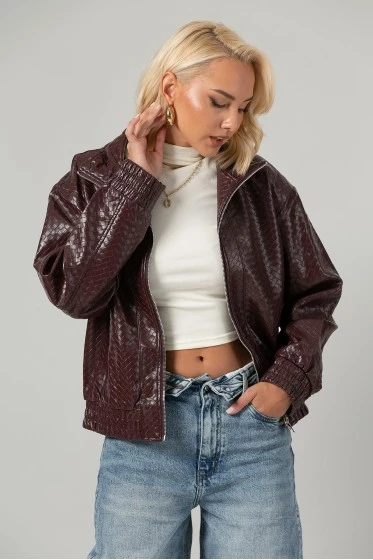 Leather jacket ανάγλυφο καφέ
