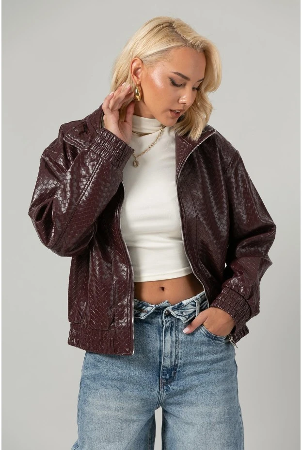 Leather jacket ανάγλυφο μπορντό