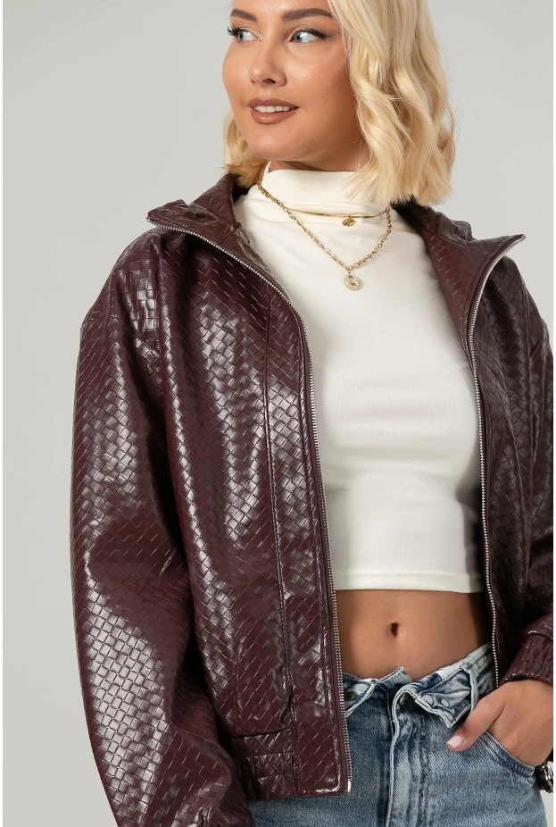 Leather jacket ανάγλυφο μπορντό
