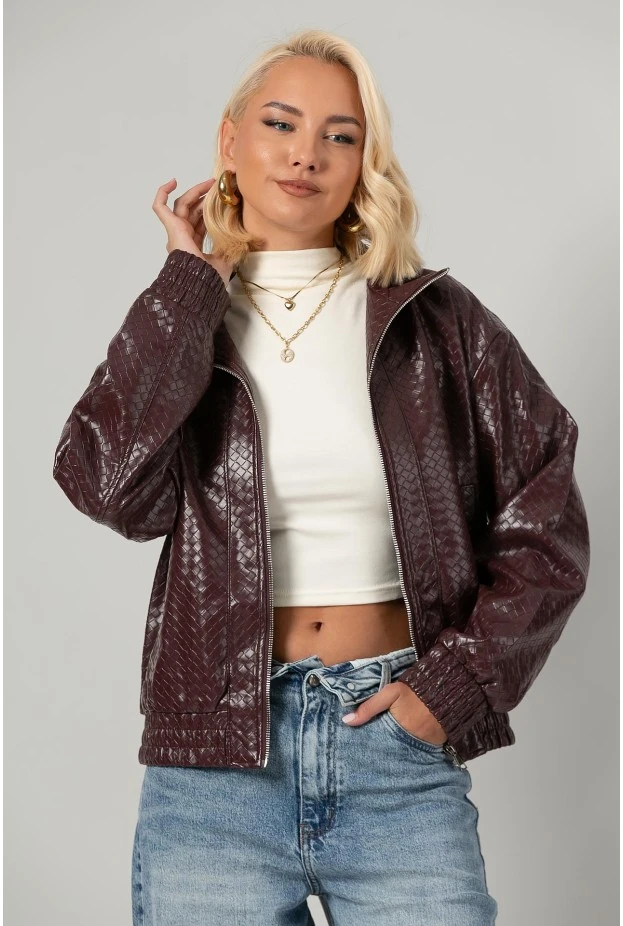 Leather jacket ανάγλυφο μπορντό