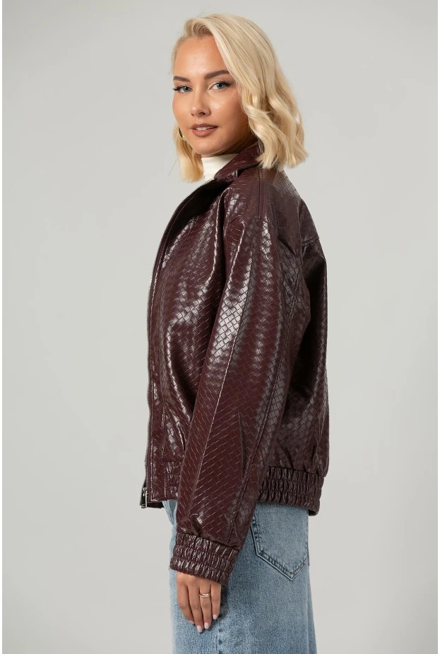 Leather jacket ανάγλυφο μπορντό