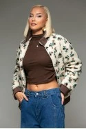 Jacket bomber teddy με λουλούδια εκρού