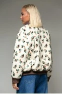 Jacket bomber teddy με λουλούδια εκρού