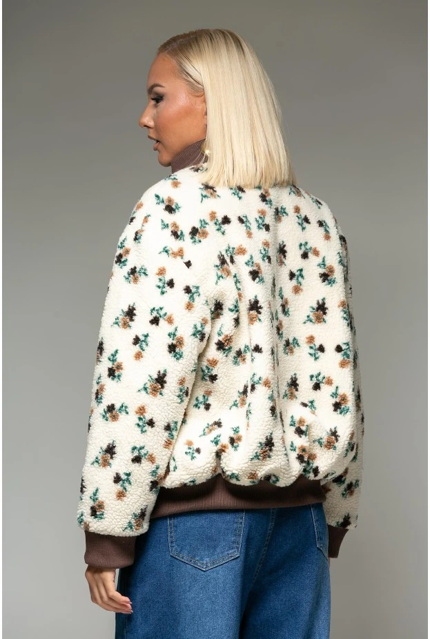 Jacket bomber teddy με λουλούδια εκρού