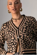 Ζακέτα με animal print και κουμπιά μαύρο-μπεζ