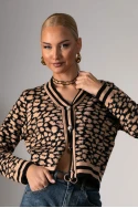Ζακέτα με animal print και κουμπιά μαύρο-μπεζ