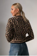 Ζακέτα με animal print και κουμπιά μαύρο-μπεζ