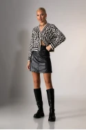 Ζακέτα με animal print και κουμπιά λευκό-μαύρο