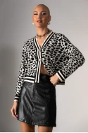Ζακέτα με animal print και κουμπιά λευκό-μαύρο