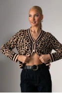 Ζακέτα με animal print και κουμπιά μπεζ-μαύρο