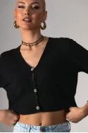 Πλεκτή ζακέτα με στρας κουμπιά μαύρο 