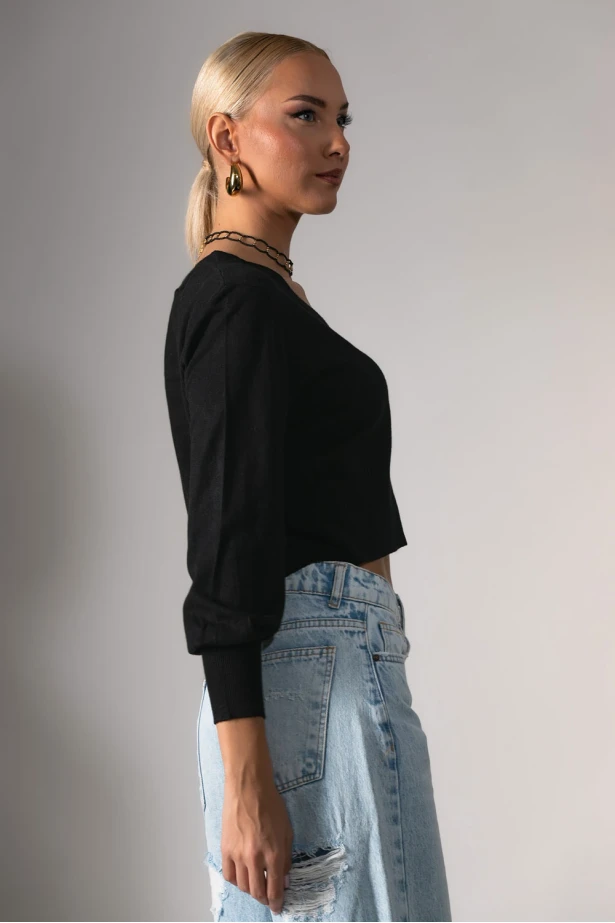 Πλεκτή ζακέτα με στρας κουμπιά μαύρο 